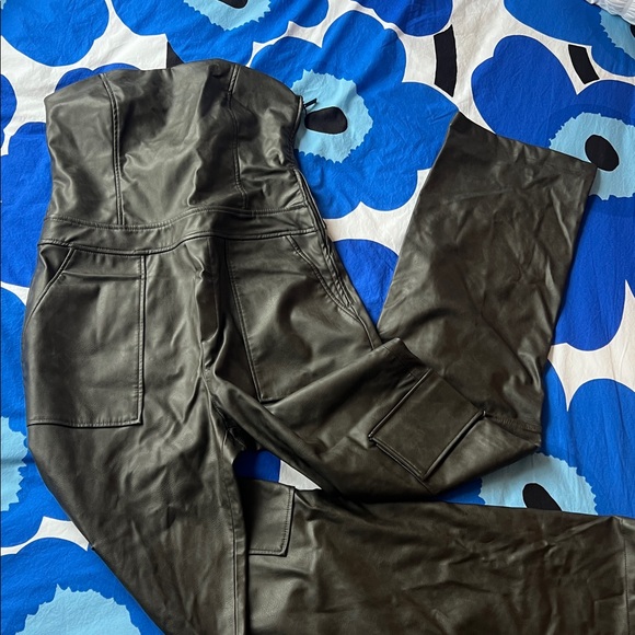 Zara Pants - Zara Faux Leather Green/Brown Jumpsuit